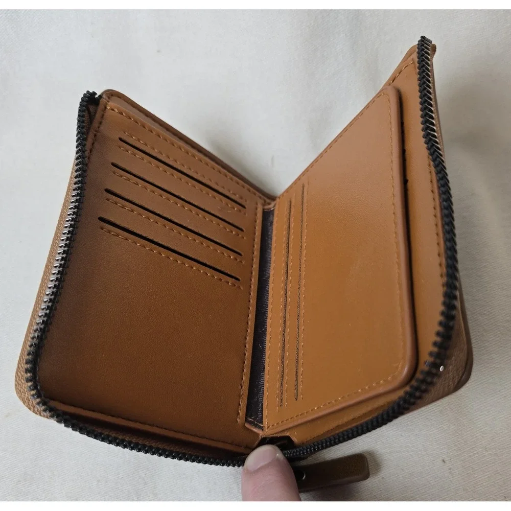 AIKS Kangaroo Wallet Men's BrownLeather Zip Bifold Credit Card ID Slots‎ Casual
